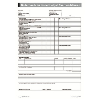 Inspectielijsten overheaddeuren