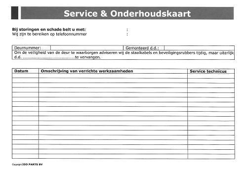 Service en Onderhoudskaart